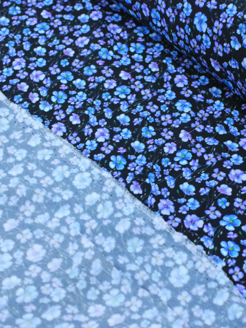 Tecido Crepe Italiano Micro Floral Azul 