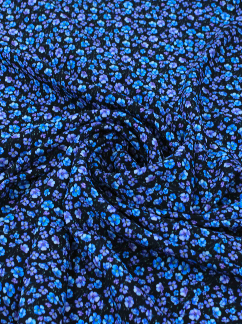 Tecido Crepe Italiano Micro Floral Azul 