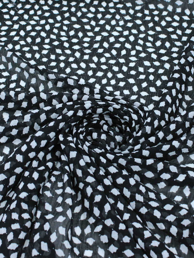 Tecido Crepe Chiffon Italiano Pingos Preto e Branco