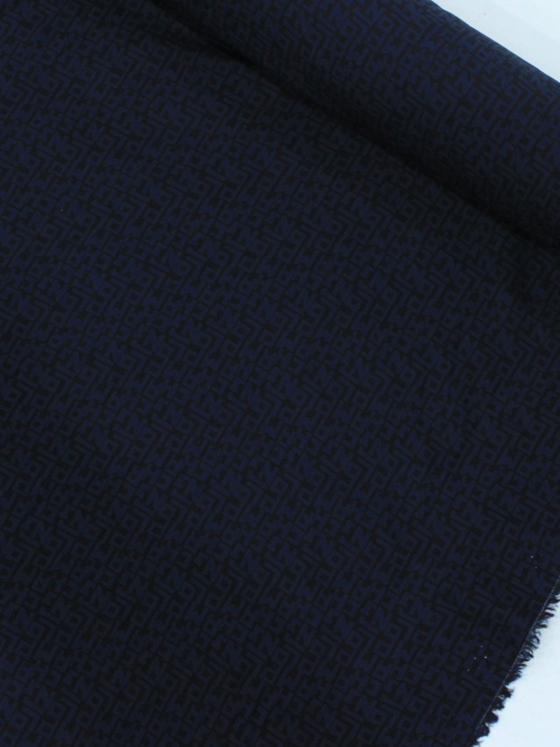 Tecido Viscose Italiano Simbolos Azul Marinho e Preto