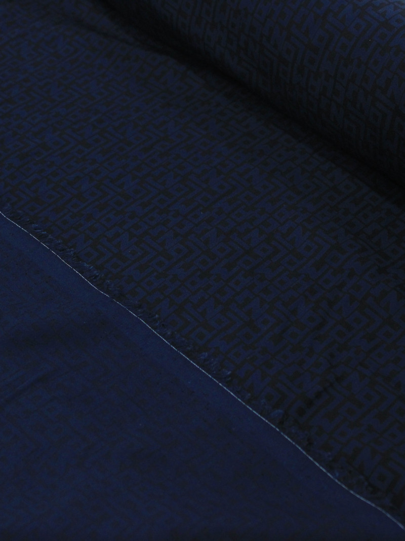 Tecido Viscose Italiano Simbolos Azul Marinho e Preto