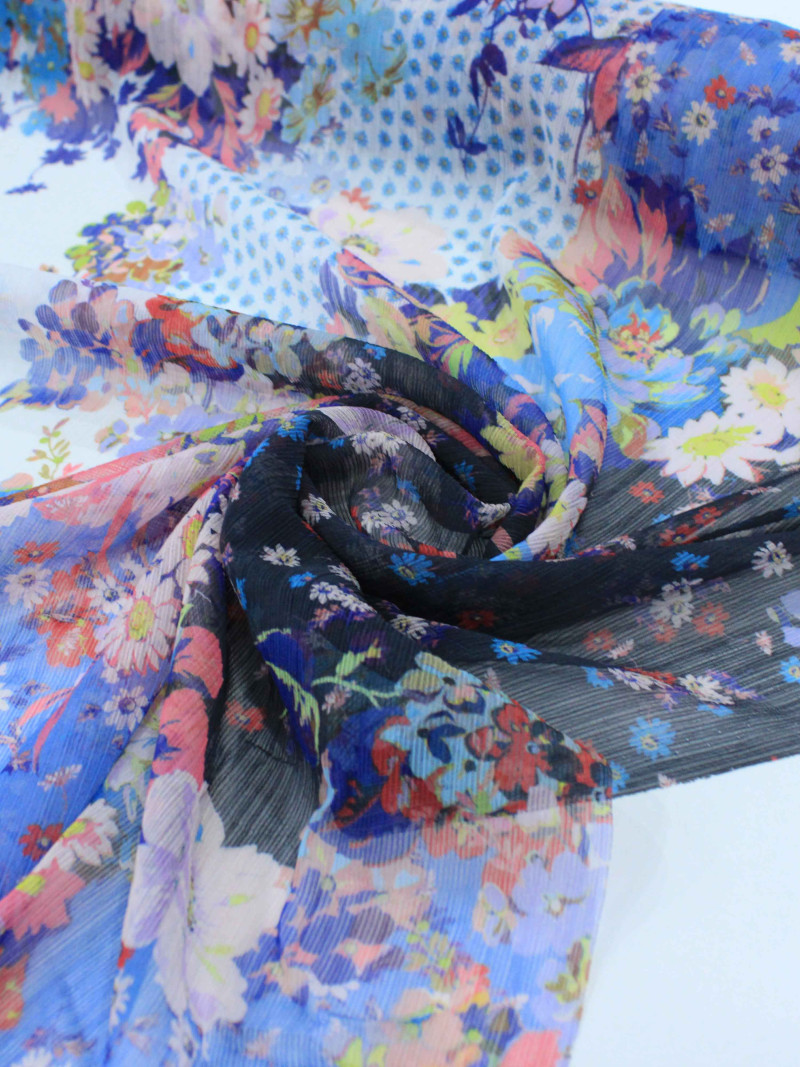 Tecido Crepe Chiffon Italiano Texturizado Flores Coloridas