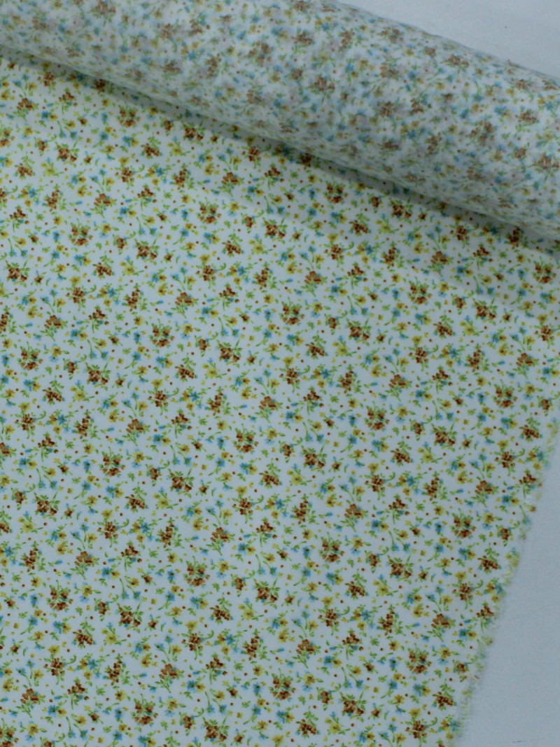 Tecido Tricoline Italiano Micro Floral Amarelo e Branco