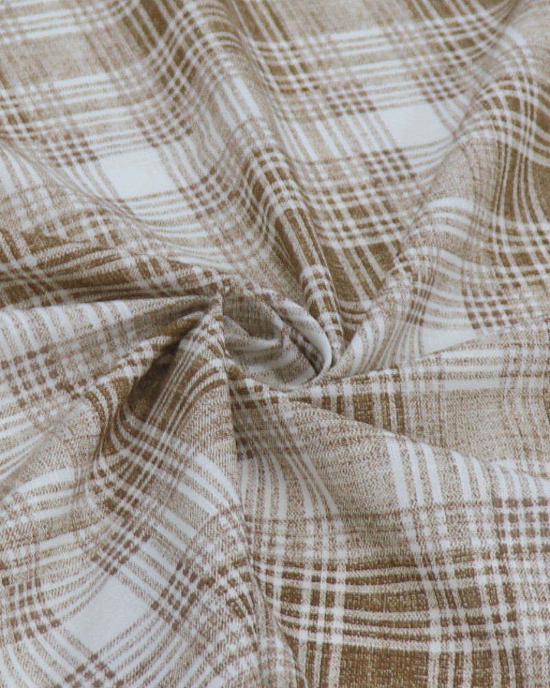 Tecido Tricoline Verano Flamê Multi Quadriculado Branco e Tons de Marrom