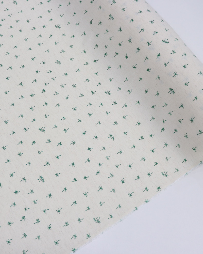 Tecido Linho Misto Camisaria Micro Coqueiros Verde e Cru