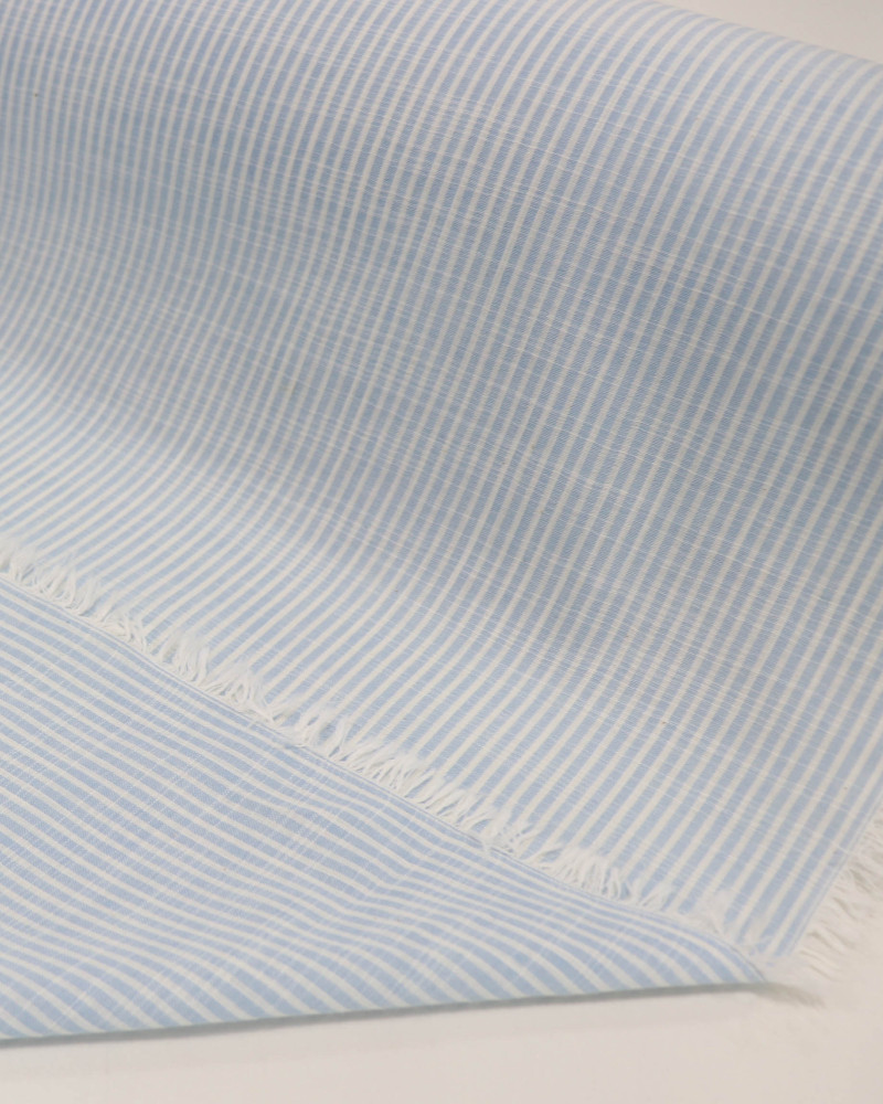 Tecido Tricoline Verano Flamê Listras Finas Branco e Azul