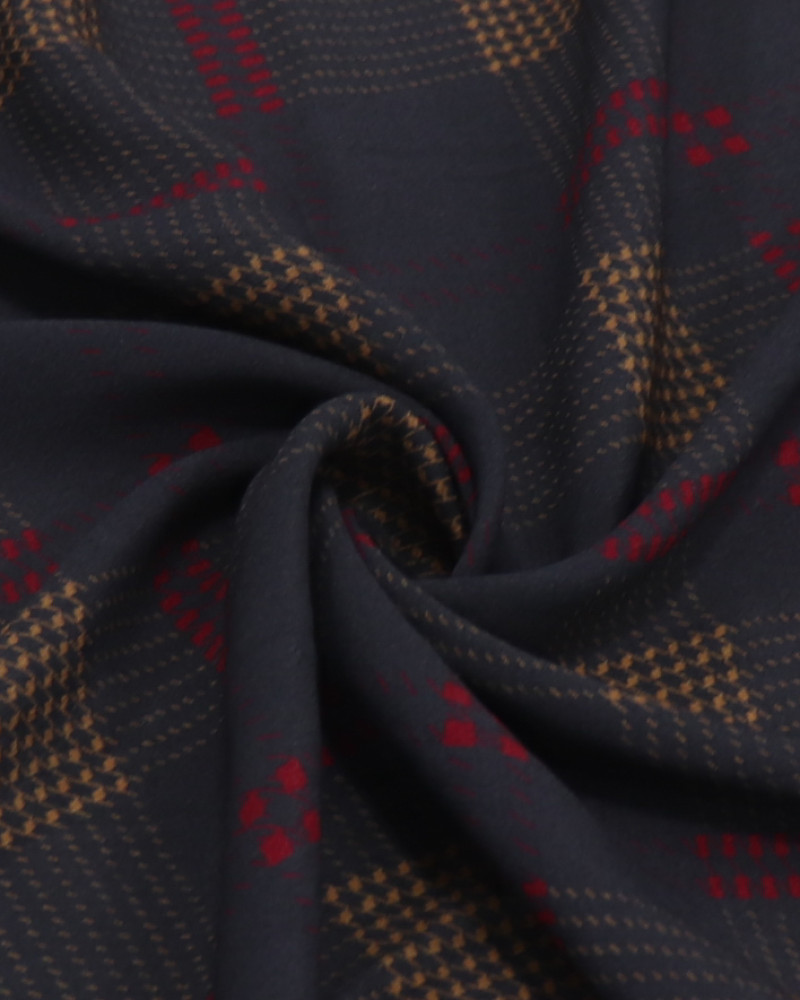 Tecido Crepe de Viscose Italiano Multi Quadriculado Vermelho, Amarelo e Cinza