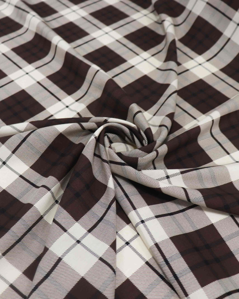 Tecido Viscose Macro Xadrez Creme, Preto e Marrom