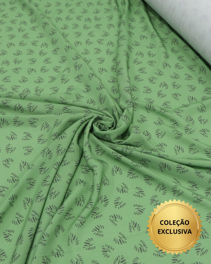 Tecido Viscose Premium Folhagens Minimalistas Verde