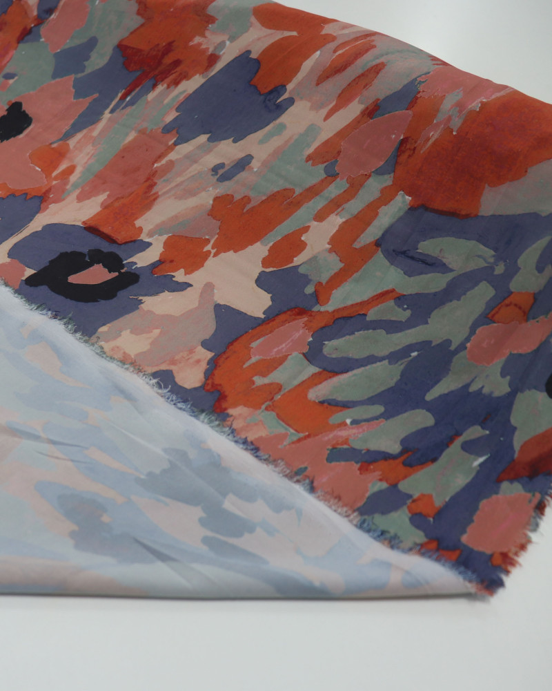 Tecido Crepe Salinas Pintura Abstrata Tons de Outono
