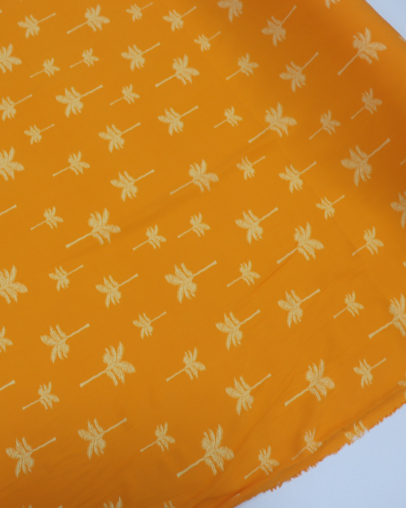 Tecido Viscose Palmeiras Creme e Laranja