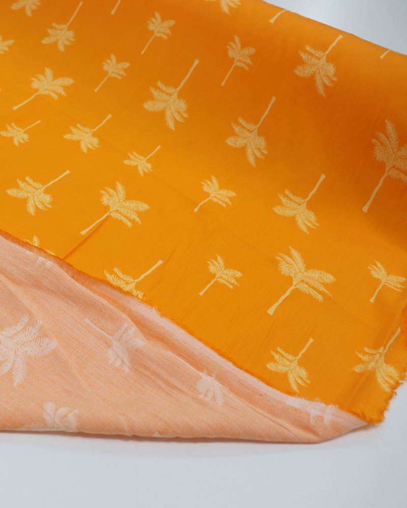 Tecido Viscose Palmeiras Creme e Laranja