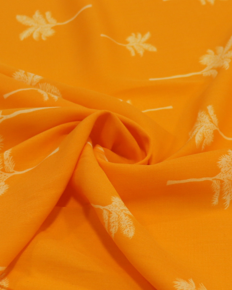 Tecido Viscose Palmeiras Creme e Laranja