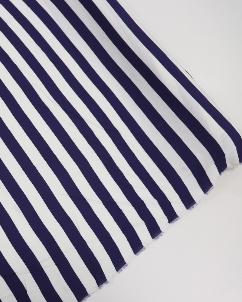Tecido Viscose Sarjada Listras Azul Marinho Noite e Branco