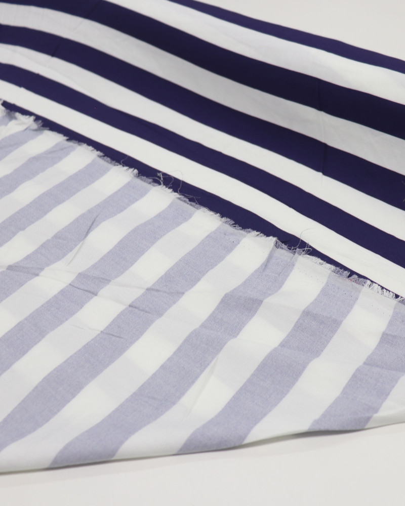 Tecido Viscose Sarjada Listras Azul Marinho Noite e Branco