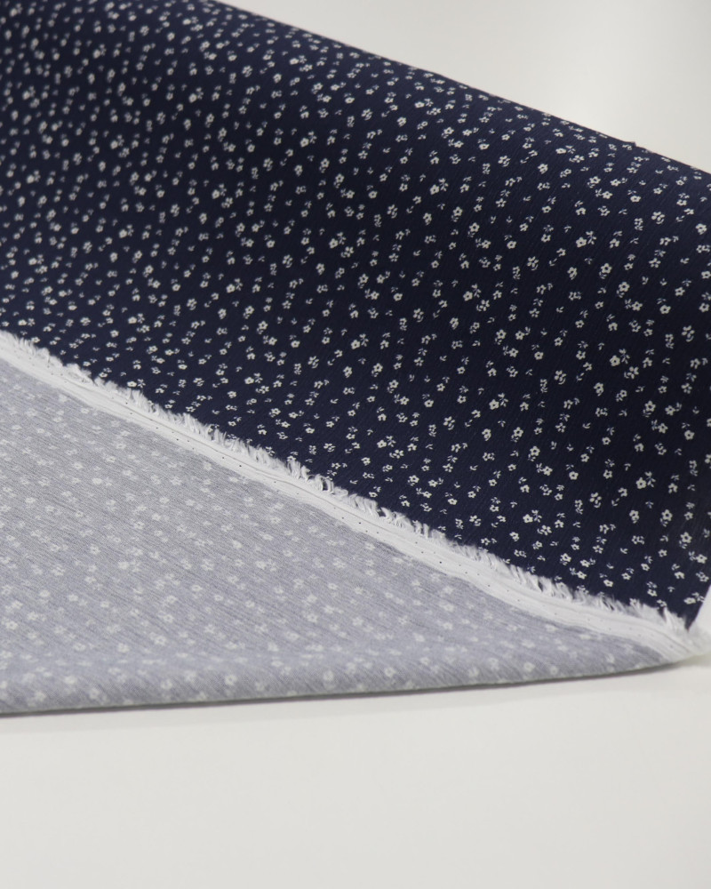 Tecido Crepe de Viscose Micro Liberty Branco e Azul Marinho