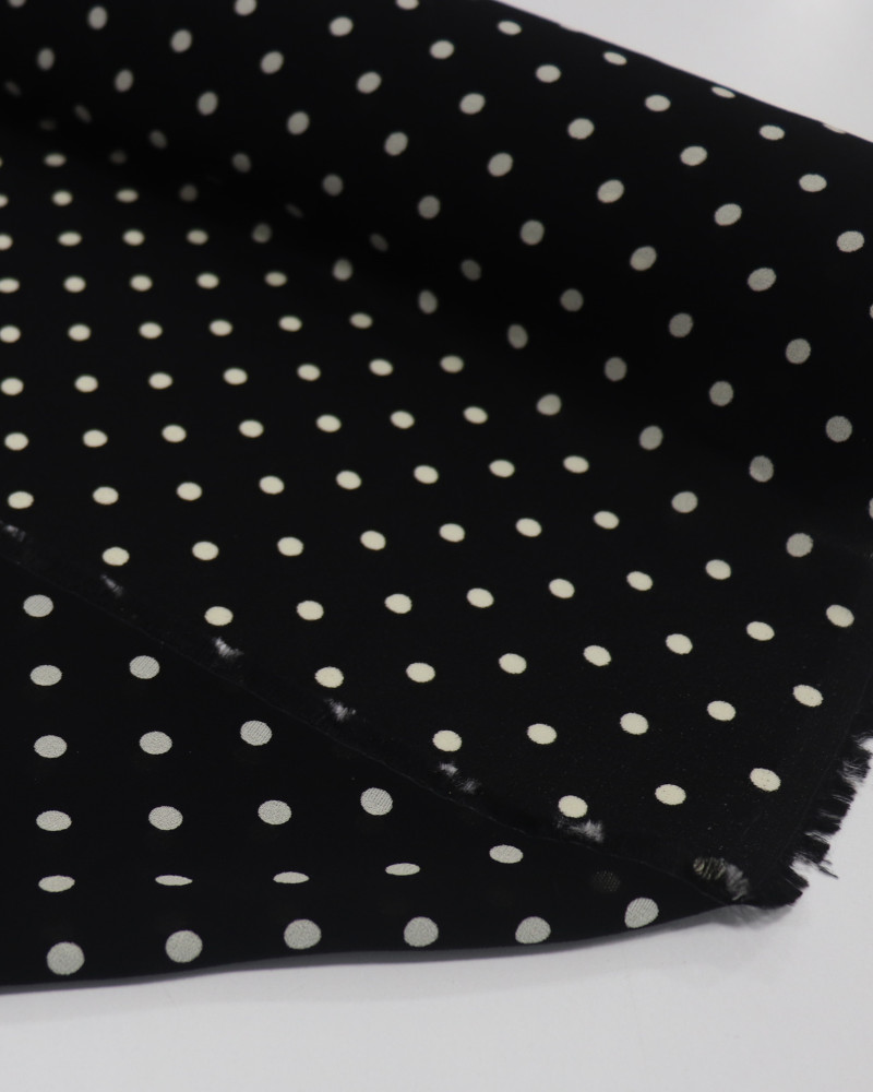 Tecido Crepe Chiffon Italiano Grosso Poá Creme e Preto
