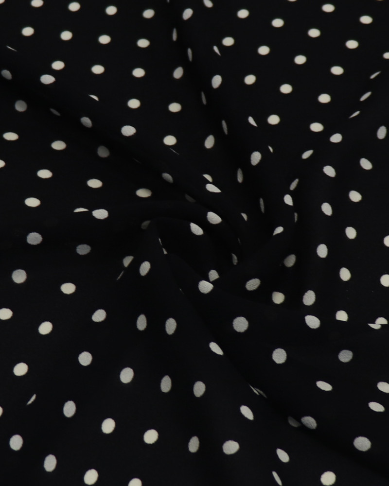 Tecido Crepe Chiffon Italiano Grosso Poá Creme e Preto