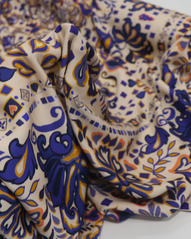Tecido Viscose Acetinada Italiano Barrado Duplo Multi Estampa Colorida