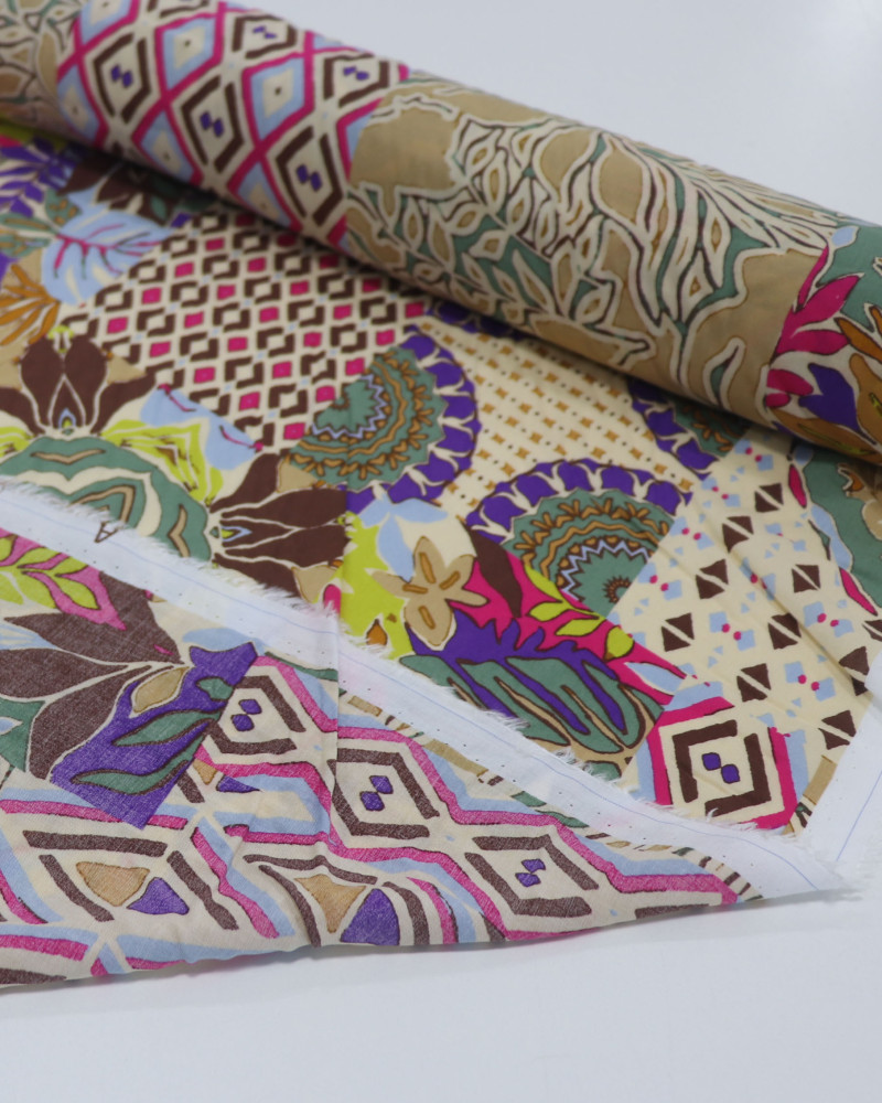 Tecido Viscose Fina Italiano Multi Estampa Colorido