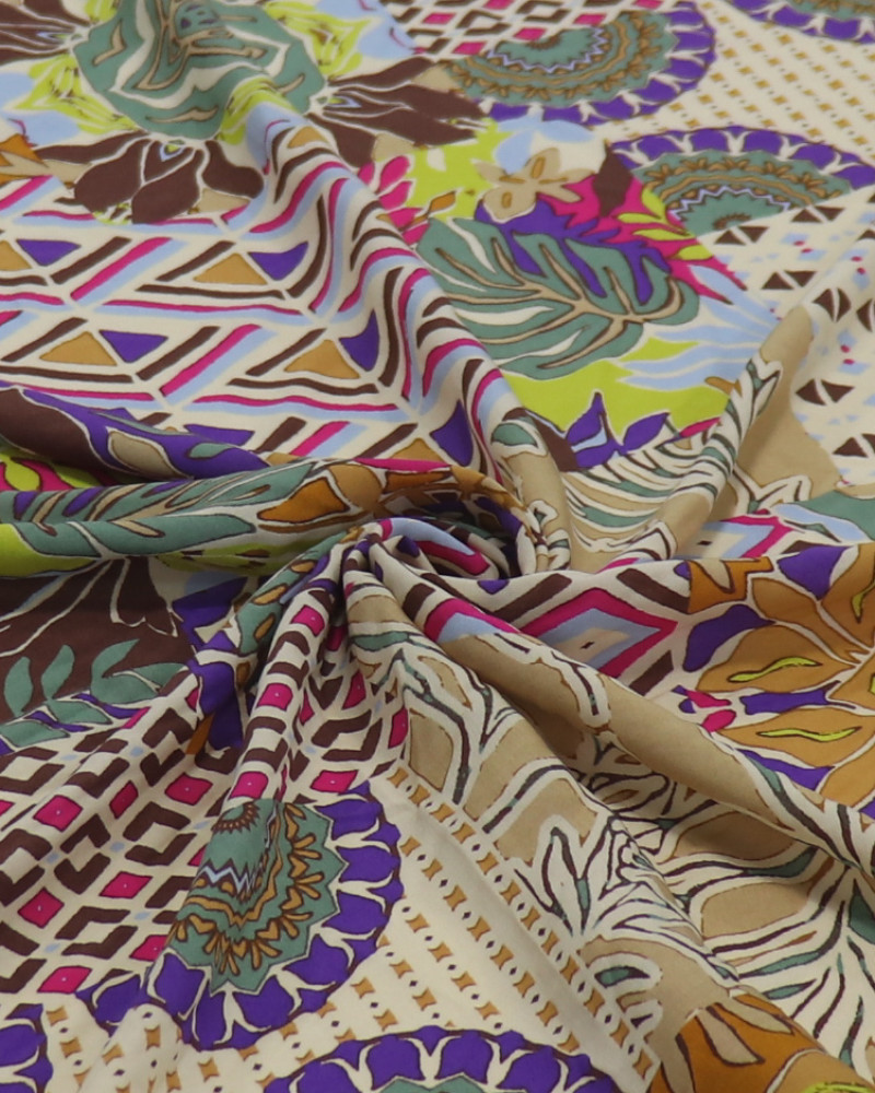 Tecido Viscose Fina Italiano Multi Estampa Colorido