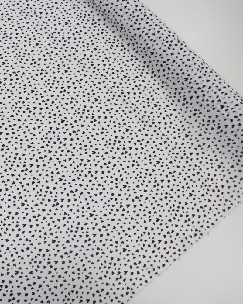 Tecido Crepe de Viscose Italiano Micro Corações Irregulares P/B