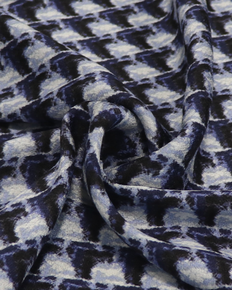 Tecido Viscose Italiano Ilusão de Ótica Branco e Tons de Azul