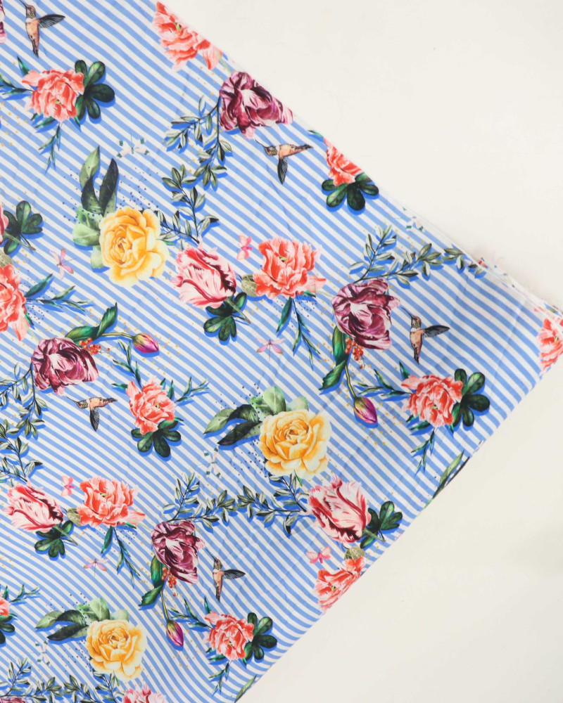 Tecido Viscose Floral Listrado e Colorido