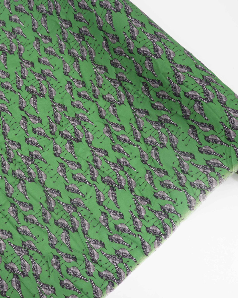 Tecido Crepe de Viscose Pássaros Preto, Branco e Verde Musgo (0.5m)