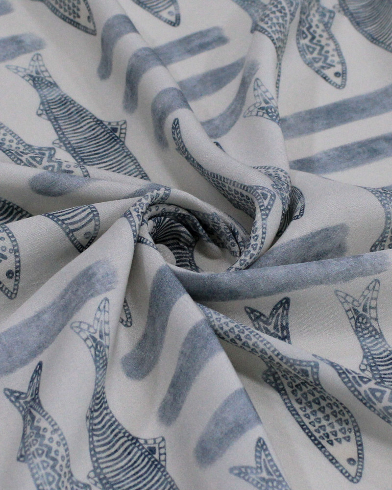 Tecido Viscose Premium Sardine Estampada Azul Ardósia e Creme