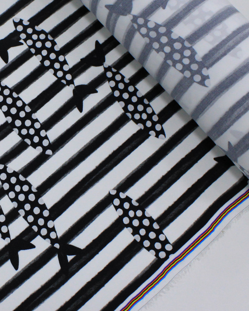 Tecido Viscose Premium Sardine Listrado e Poá Preto e Branco