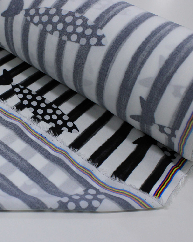 Tecido Viscose Premium Sardine Listrado e Poá Preto e Branco