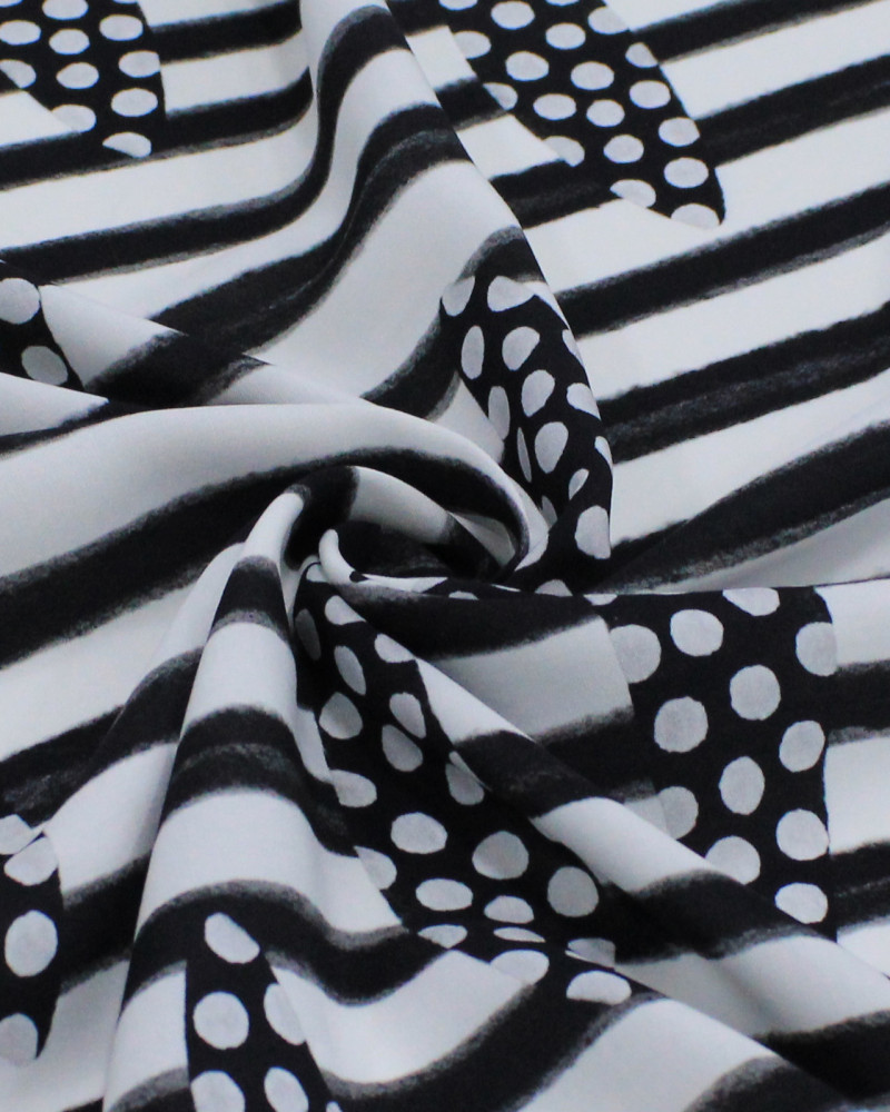Tecido Viscose Premium Sardine Listrado e Poá Preto e Branco