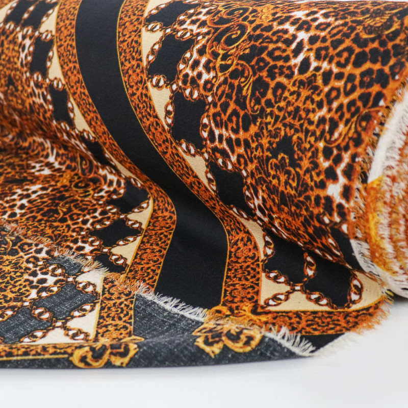 Tecido Crepe Koshibo Estampa de Lenço Correntes e Animal Print
