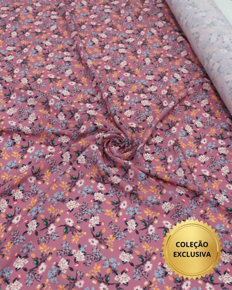 Tecido Viscose Premium Buquê de Flores e Rosé Forte Liberty