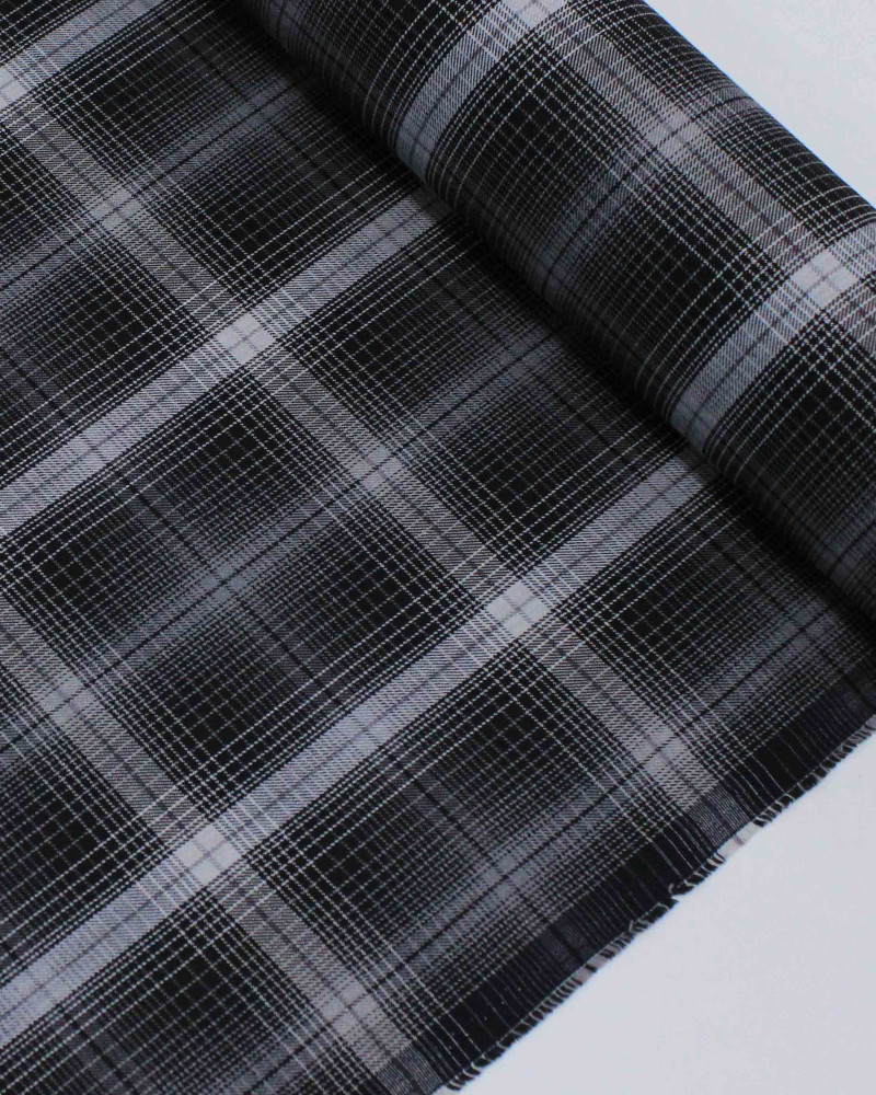 Tecido Linho Misto Italiano Multi Quadriculado Cinza e Preto