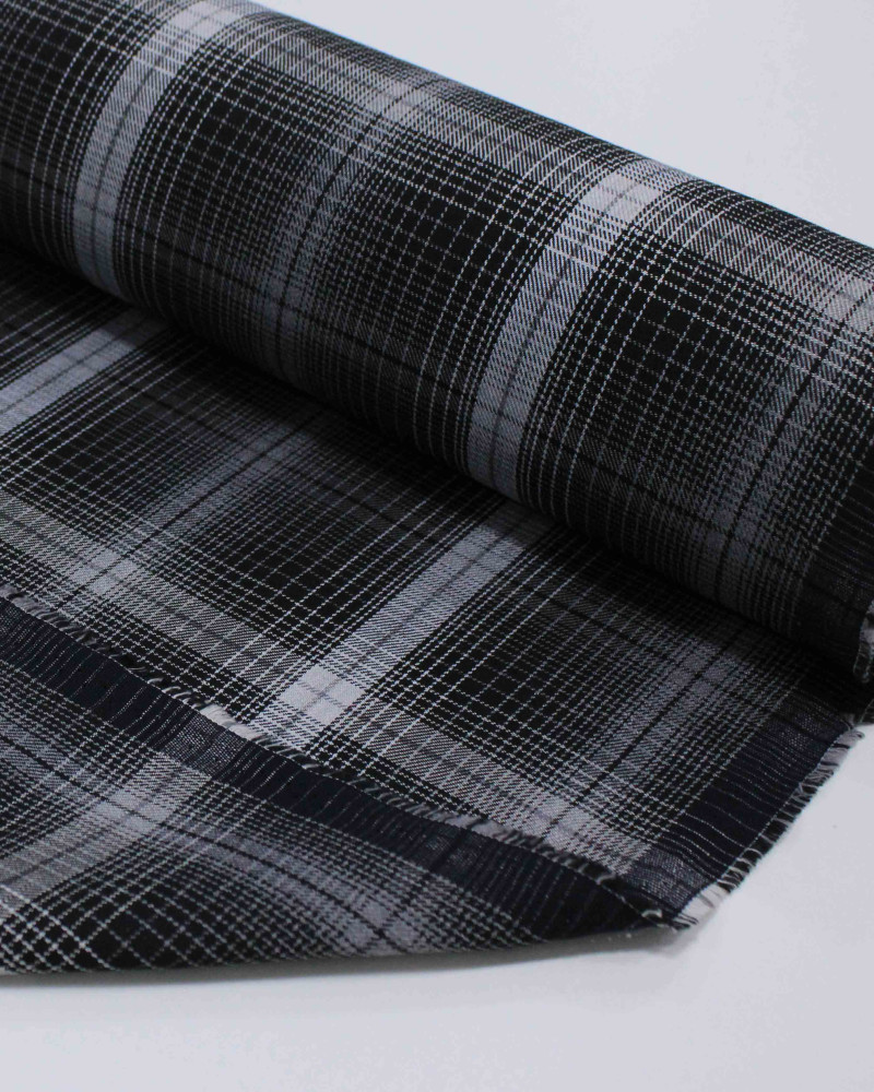 Tecido Linho Misto Italiano Multi Quadriculado Cinza e Preto