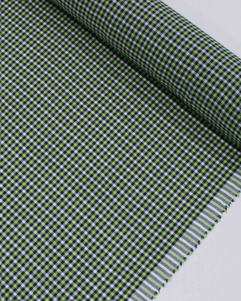 Tecido Linho Misto Italiano Micro Quadriculado Branco, Preto e Verde