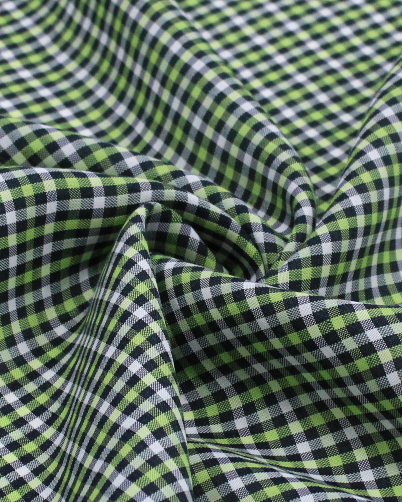 Tecido Linho Misto Italiano Micro Quadriculado Branco, Preto e Verde