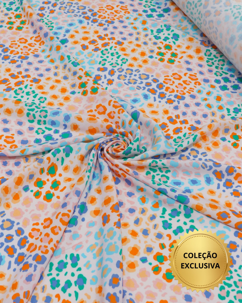 Tecido Viscose Premium Animal Print Laranja, Azul e Rosa