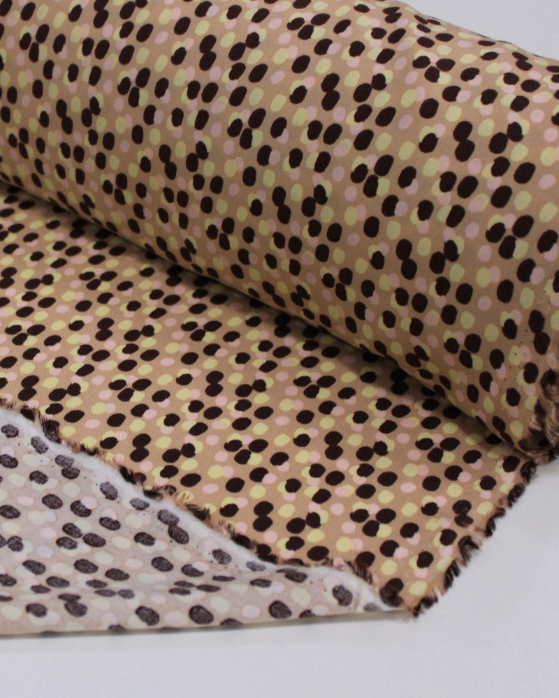 Tecido Viscose Pingos Sobrepostos Colorido e Bege