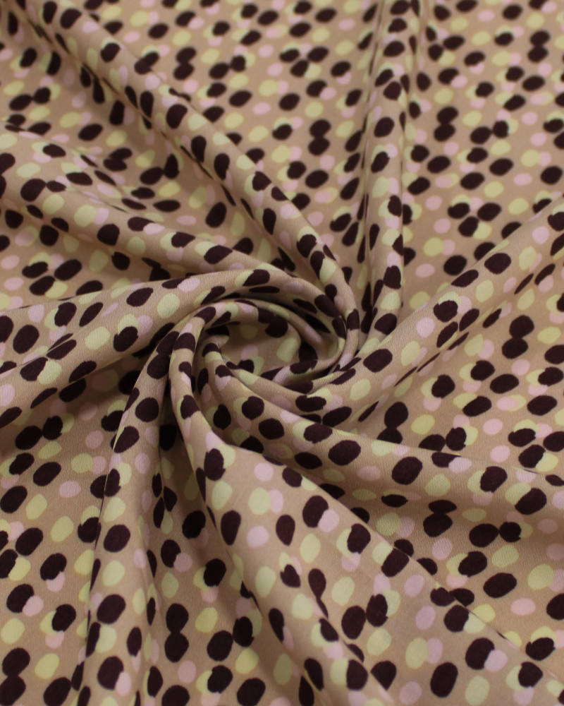 Tecido Viscose Pingos Sobrepostos Colorido e Bege
