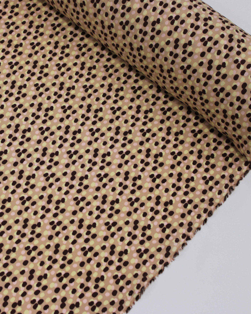 Tecido Viscose Pingos Sobrepostos Colorido e Bege