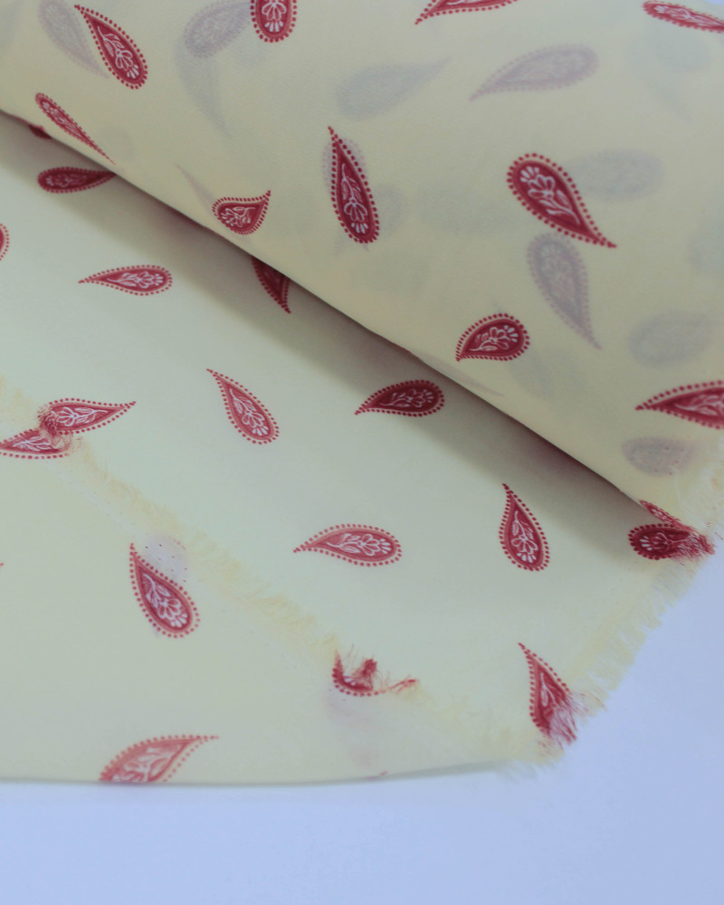 Tecido Crepe Chiffon Grosso Micro Cashmere Vermelho e Creme