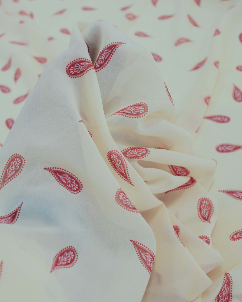 Tecido Crepe Chiffon Grosso Micro Cashmere Vermelho e Creme