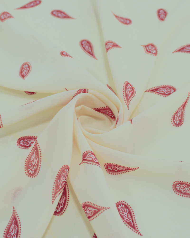 Tecido Crepe Chiffon Grosso Micro Cashmere Vermelho e Creme