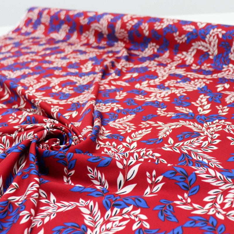 Tecido Crepe Silk italiano Ramos Coloridos e Vermelho