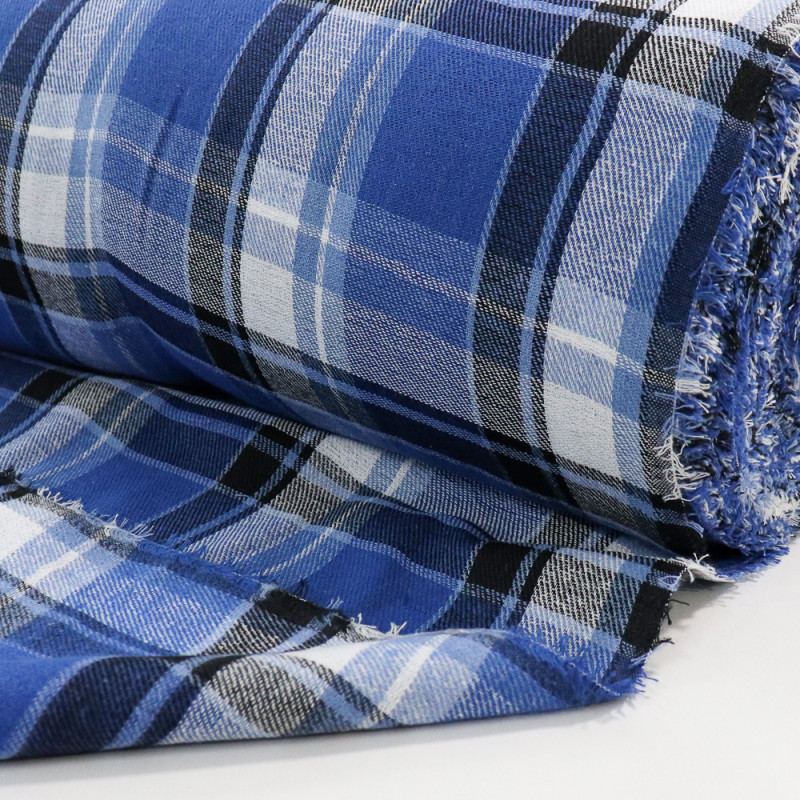 Tecido Flanela Mista Xadrez Preto, Branco e Azul