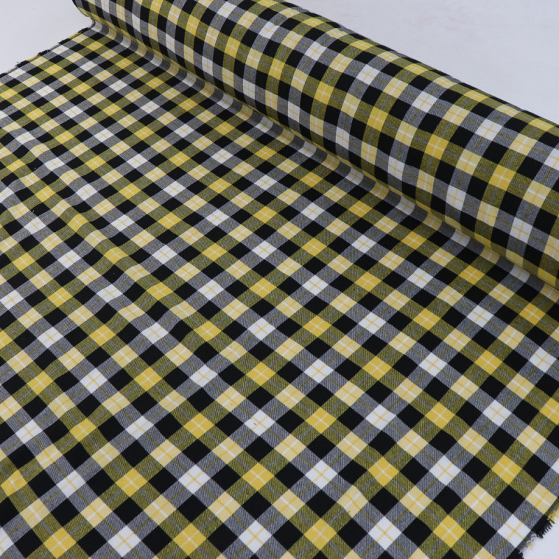Tecido Flanela Mista Xadrez Branco, Preto e Amarelo
