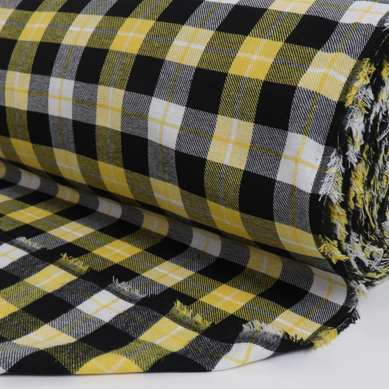 Tecido Flanela Mista Xadrez Branco, Preto e Amarelo